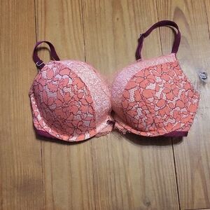 Floral Lace Underwire Bra - Pink and Burgundy